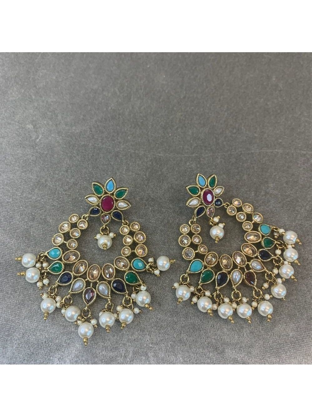 MULTICOLOURED faux pearl costume jewellery dangling earrings